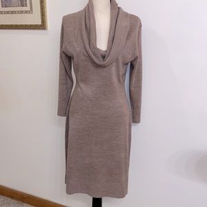 Connected Taupe Cowl Neck Sweater Dress – Size Large (#519)